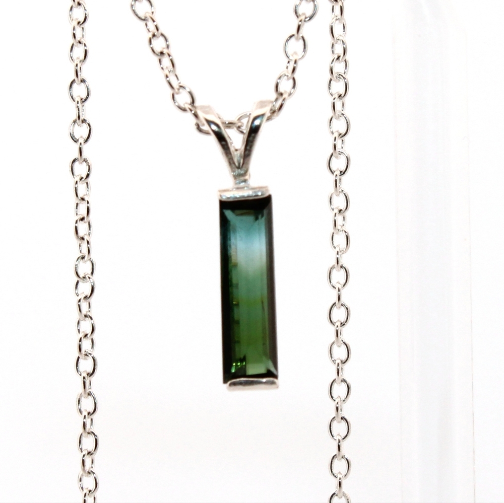 Natural 12mm Blue & Green Bi-colored Tourmaline Sterling Silver Necklace NT208